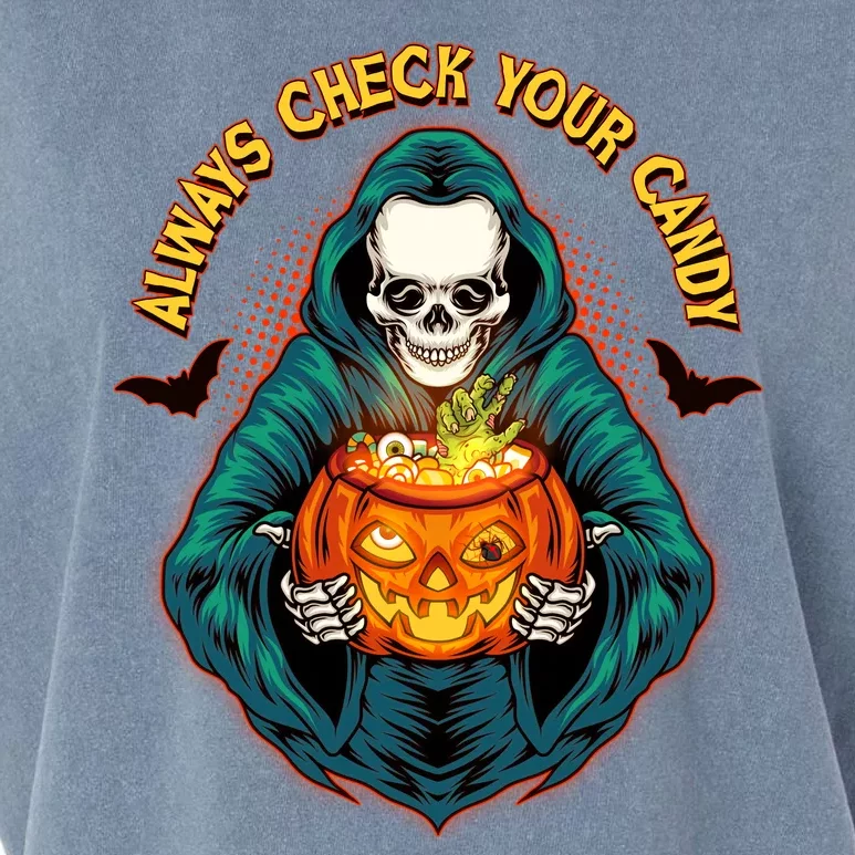 Funny Halloween Always Check Your Candy Skeleton Garment-Dyed Women's Muscle Tee