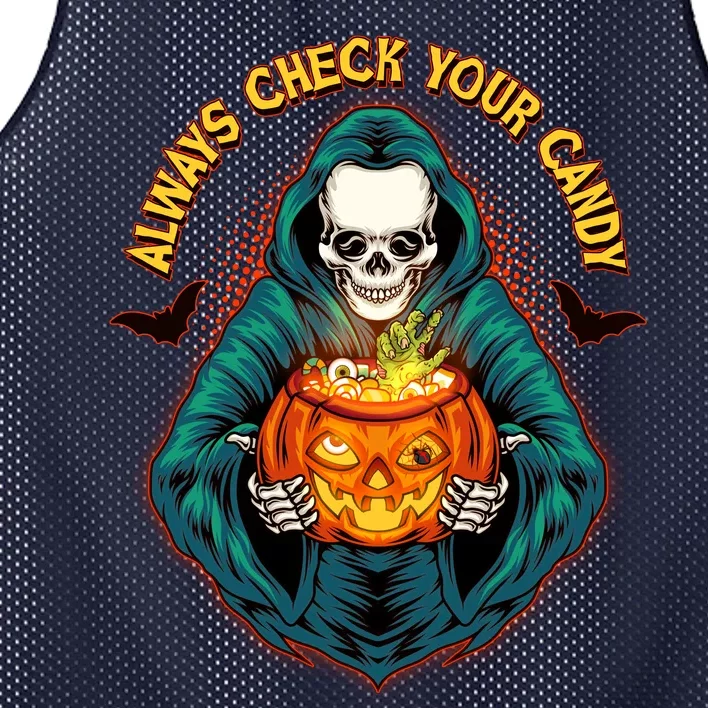 Funny Halloween Always Check Your Candy Skeleton Mesh Reversible Basketball Jersey Tank