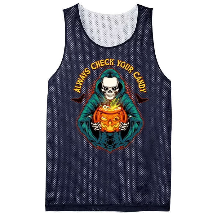 Funny Halloween Always Check Your Candy Skeleton Mesh Reversible Basketball Jersey Tank