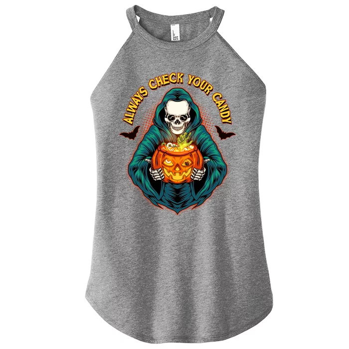 Funny Halloween Always Check Your Candy Skeleton Women’s Perfect Tri Rocker Tank