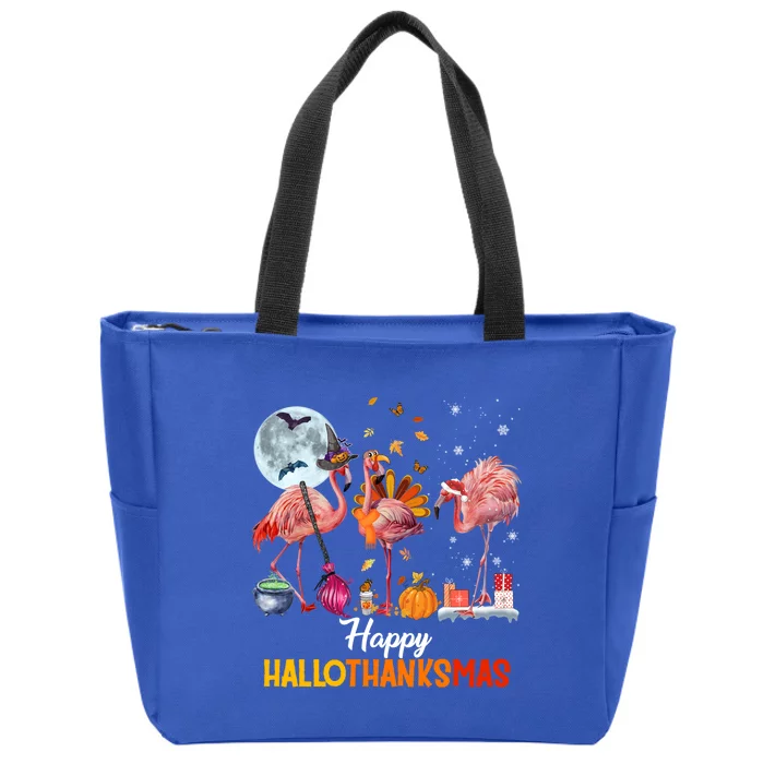 Flamingo Halloween And Merry Christmas Happy Hallothanksmas Great Gift Zip Tote Bag