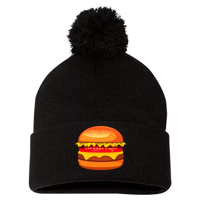 Funny Hamburger Art Cheeseburger Lover For Pom Pom 12in Knit Beanie