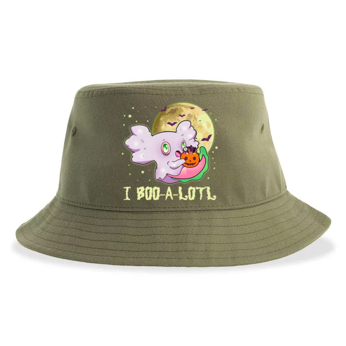 Funny Halloween Axolotl Ghost I Boo A Lotl Sustainable Bucket Hat