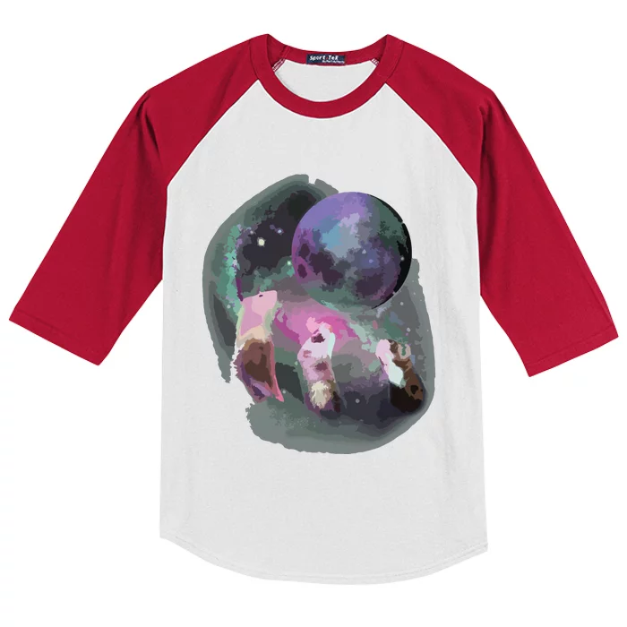 Ferrets Howling At The Moon Funny Ferret Kids Colorblock Raglan Jersey