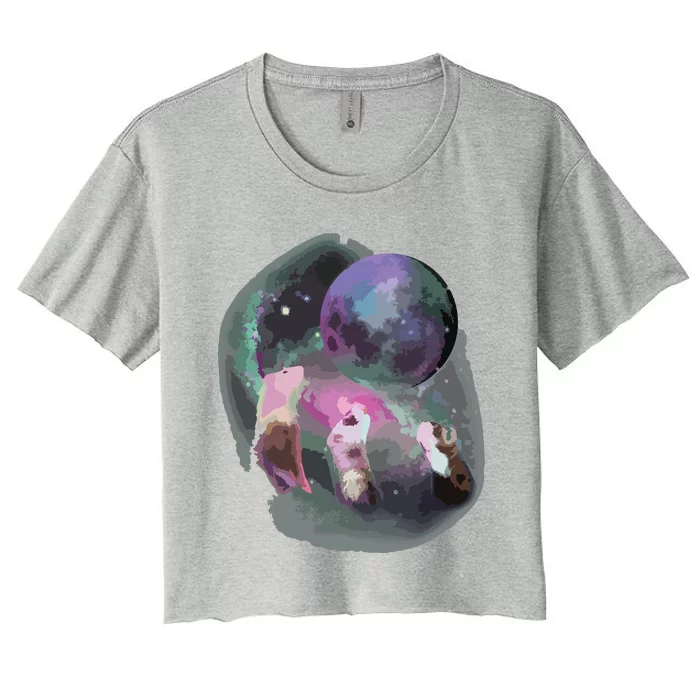 Ferrets Howling At The Moon Funny Ferret Women's Crop Top Tee