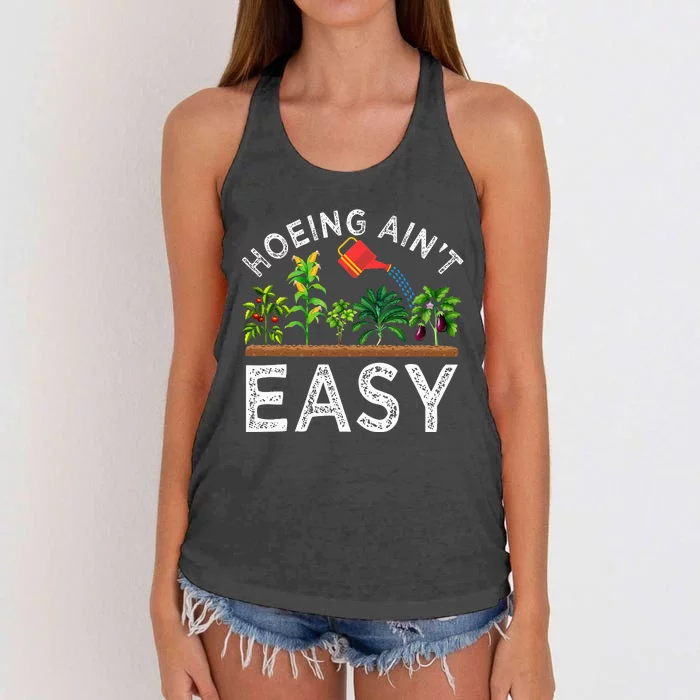 Farmer Hoeing Aint Easy Vegetable Plants Gardening Gardener Women's Knotted Racerback Tank