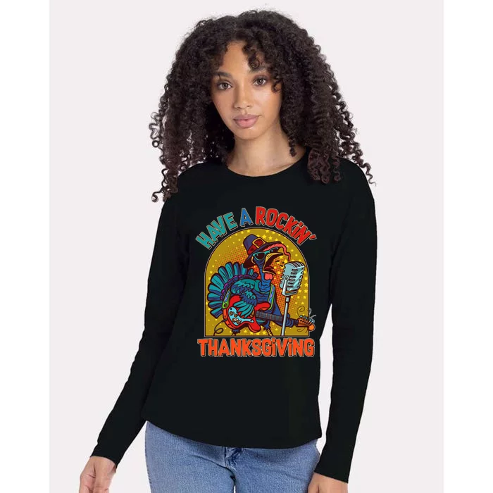 Funny Have A Rockin' Thanksgiving Rocker Turkey Womens Cotton Relaxed Long Sleeve T-Shirt