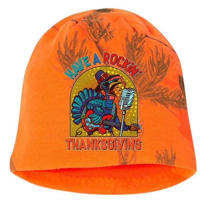 Funny Have A Rockin' Thanksgiving Rocker Turkey Kati - Camo Knit Beanie