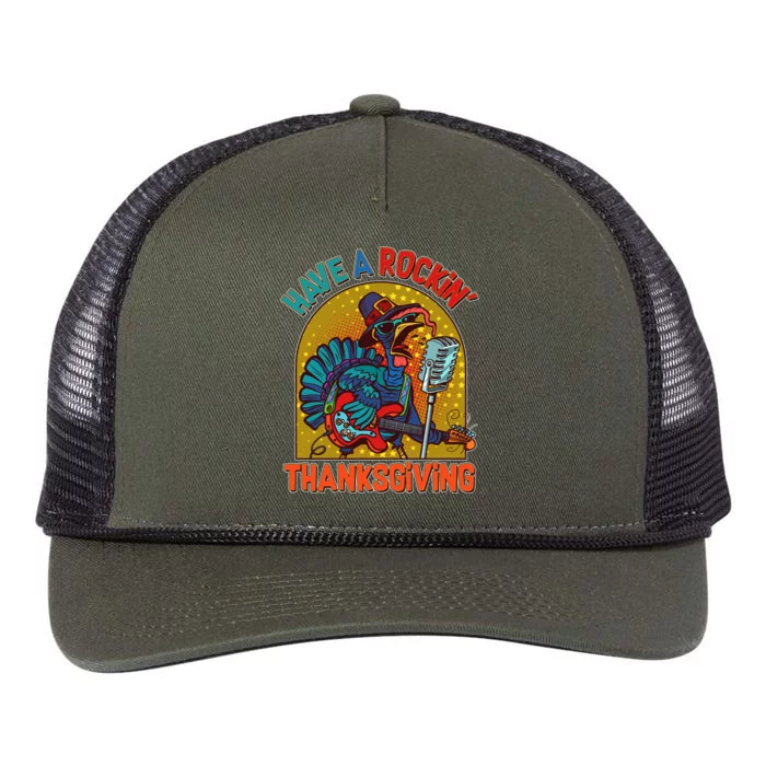 Funny Have A Rockin' Thanksgiving Rocker Turkey Retro Rope Trucker Hat Cap