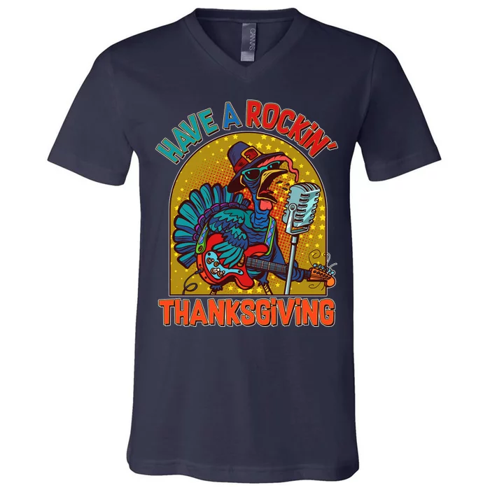 Funny Have A Rockin' Thanksgiving Rocker Turkey V-Neck T-Shirt