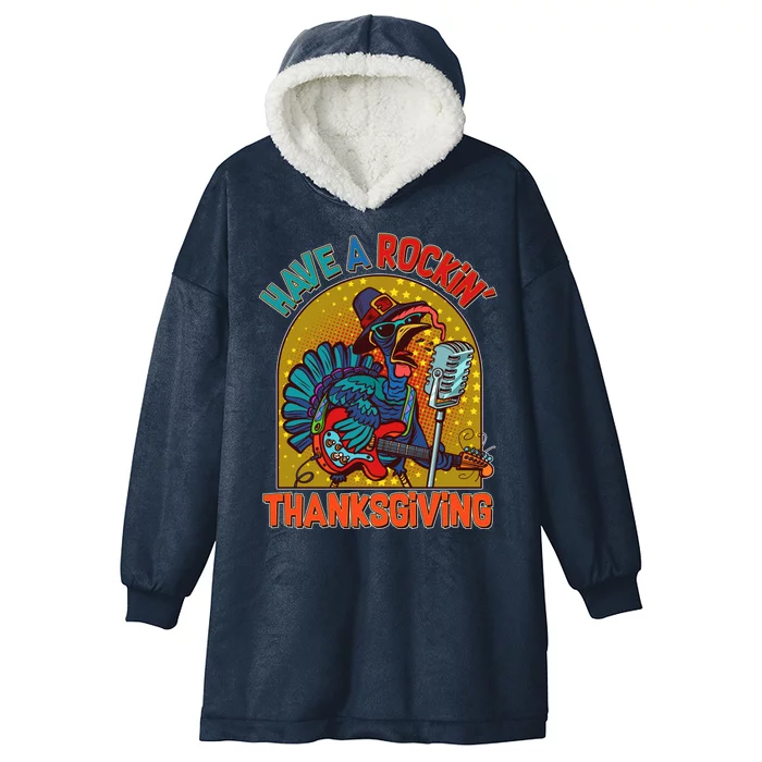 Funny Have A Rockin' Thanksgiving Rocker Turkey Hooded Wearable Blanket