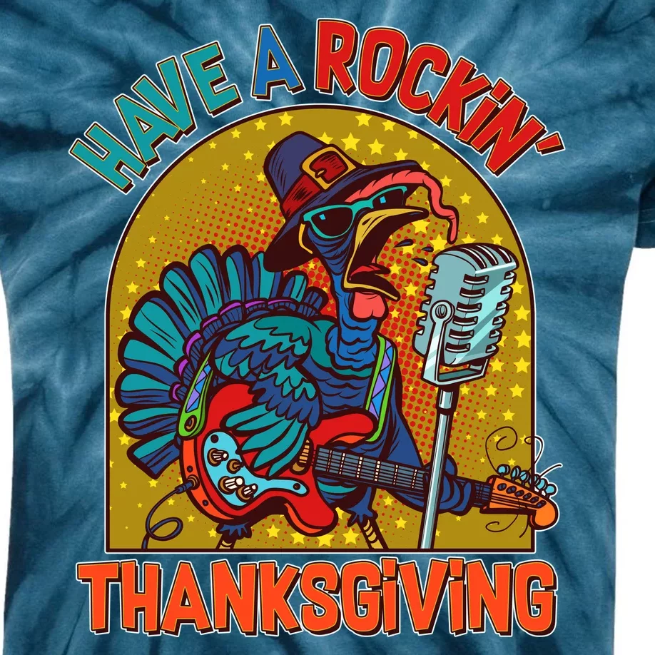 Funny Have A Rockin' Thanksgiving Rocker Turkey Kids Tie-Dye T-Shirt