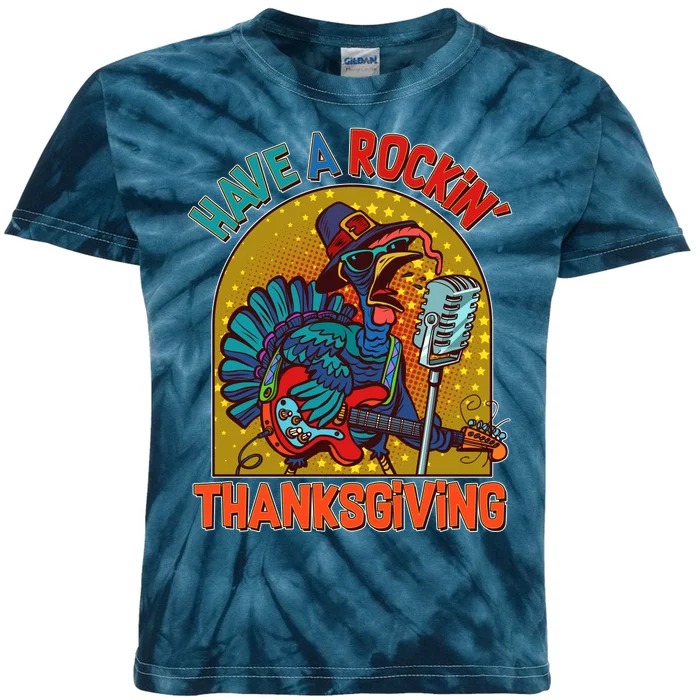 Funny Have A Rockin' Thanksgiving Rocker Turkey Kids Tie-Dye T-Shirt