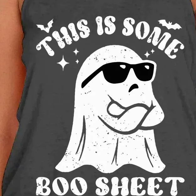 Funny Halloween Boo Ghost Sunglasses This is Some Boo Sheet Women's Knotted Racerback Tank