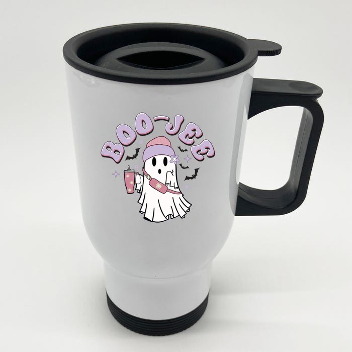 Funny Halloween Boo Jee Ghost Front & Back Stainless Steel Travel Mug