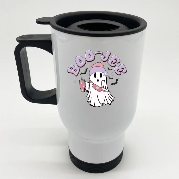 Funny Halloween Boo Jee Ghost Front & Back Stainless Steel Travel Mug