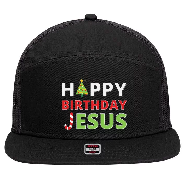 Funny Happy Birthday Jesus Funny Christian Christmas 7 Panel Mesh Trucker Snapback Hat