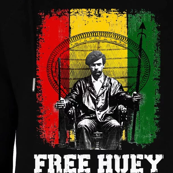 Free Huey Black History & African Roots Afro Empowerment Womens Funnel Neck Pullover Hood