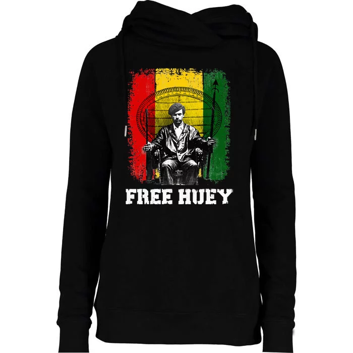 Free Huey Black History & African Roots Afro Empowerment Womens Funnel Neck Pullover Hood