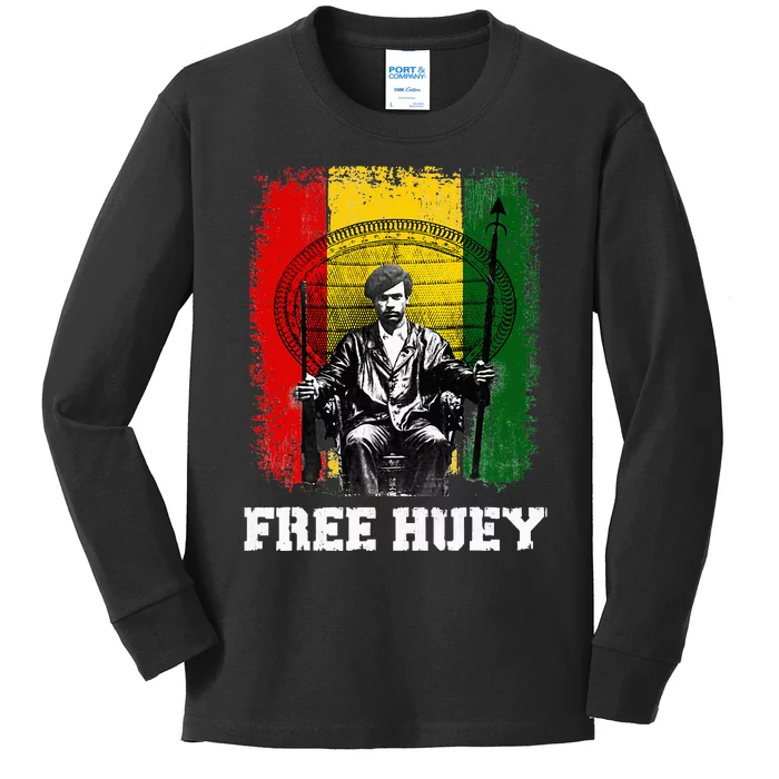 Free Huey Black History & African Roots Afro Empowerment Kids Long Sleeve Shirt