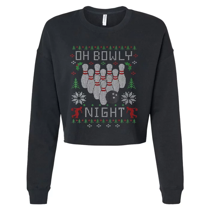 Festive Holiday Bowling Sweater Fun and Quirky Design Cropped Pullover Crew