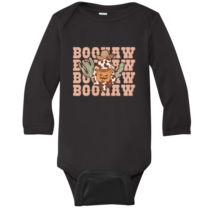 Funny Halloween Boo Haw Ghost Funny Cowboy Cowgirl Western Gift Baby Long Sleeve Bodysuit