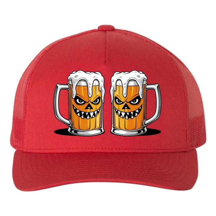 Funny Halloween Beer Lover Scary Pumpkin Face Design Yupoong Adult 5-Panel Trucker Hat