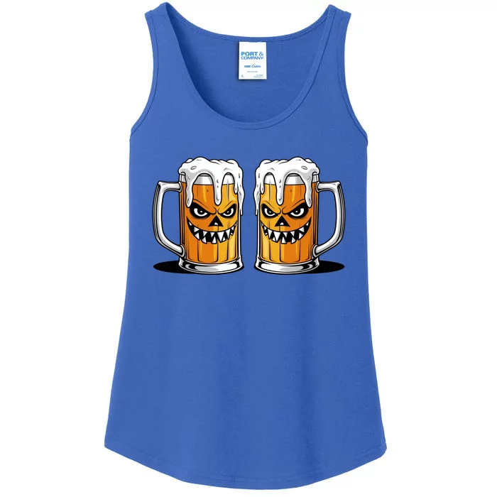 Funny Halloween Beer Lover Scary Pumpkin Face Design Ladies Essential Tank