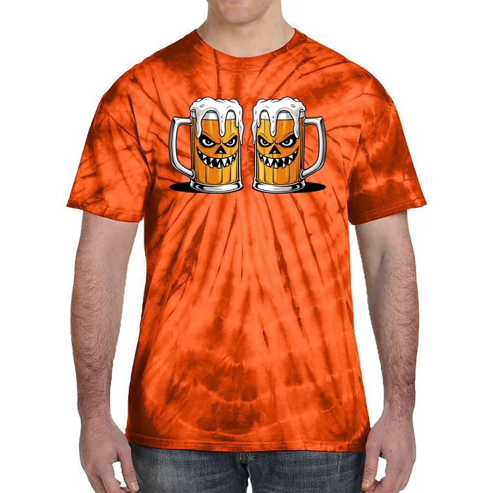 Funny Halloween Beer Lover Scary Pumpkin Face Design Tie-Dye T-Shirt