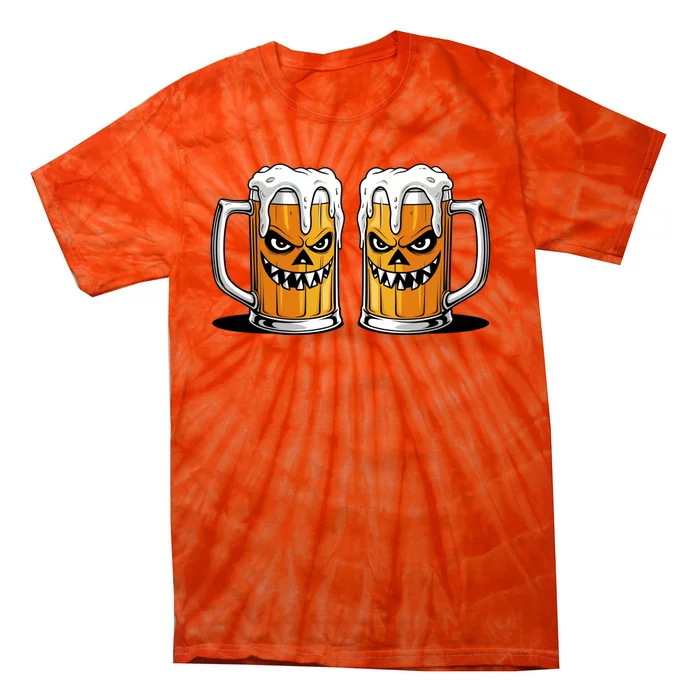 Funny Halloween Beer Lover Scary Pumpkin Face Design Tie-Dye T-Shirt