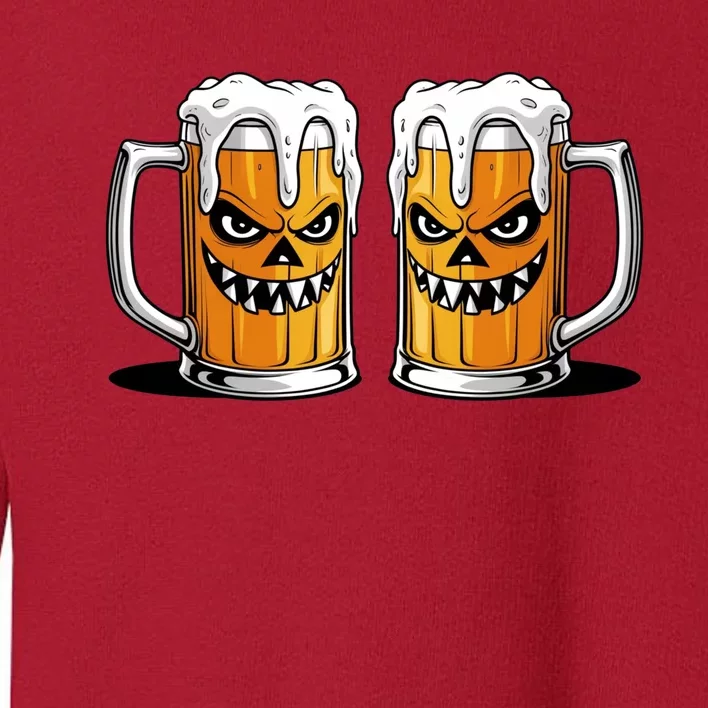 Funny Halloween Beer Lover Scary Pumpkin Face Design Toddler Sweatshirt