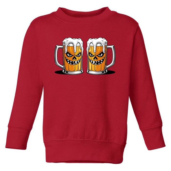 Funny Halloween Beer Lover Scary Pumpkin Face Design Toddler Sweatshirt