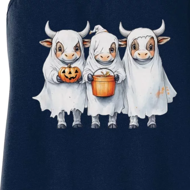 Funny Halloween Boo Moo Ghoul Ghost Cow Matching Team Women's Racerback Tank