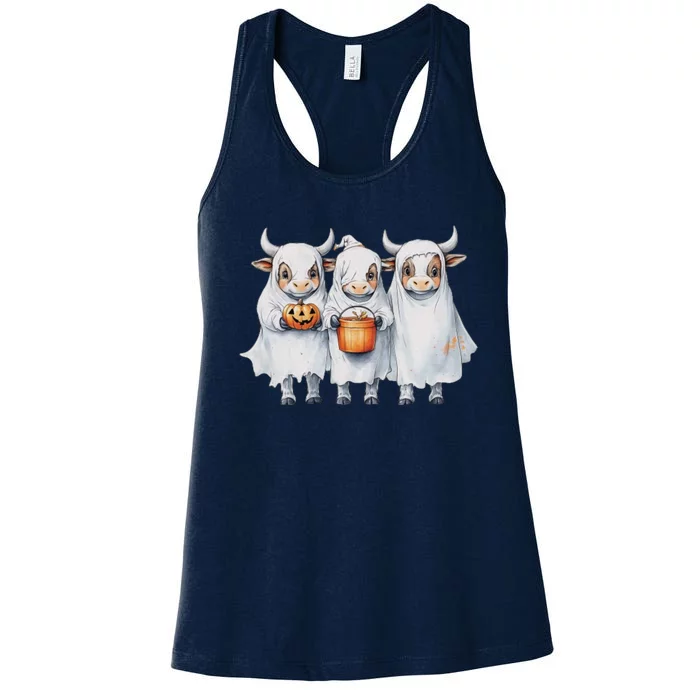 Funny Halloween Boo Moo Ghoul Ghost Cow Matching Team Women's Racerback Tank