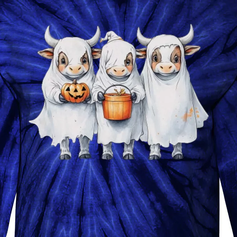 Funny Halloween Boo Moo Ghoul Ghost Cow Matching Team Tie-Dye Long Sleeve Shirt