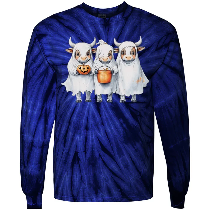 Funny Halloween Boo Moo Ghoul Ghost Cow Matching Team Tie-Dye Long Sleeve Shirt