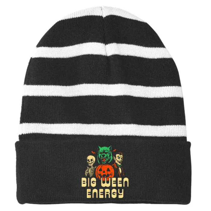 Funny Halloween Big Ween Energy Gift Striped Beanie with Solid Band