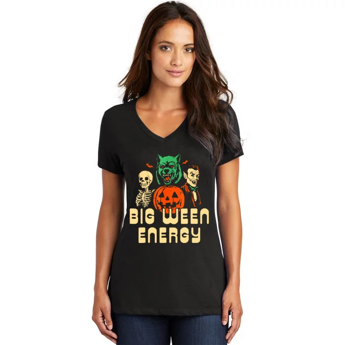 Funny Halloween Big Ween Energy Women's V-Neck T-Shirt