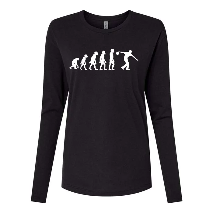 Funny Human Bowling Evolution Pin Ball Bowler Player Womens Cotton Relaxed Long Sleeve T-Shirt