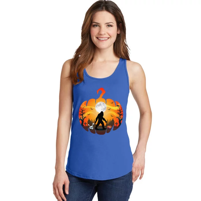 Funny Halloween Bigfoot Costume Sasquatch Silhouette Pumpkin Ladies Essential Tank