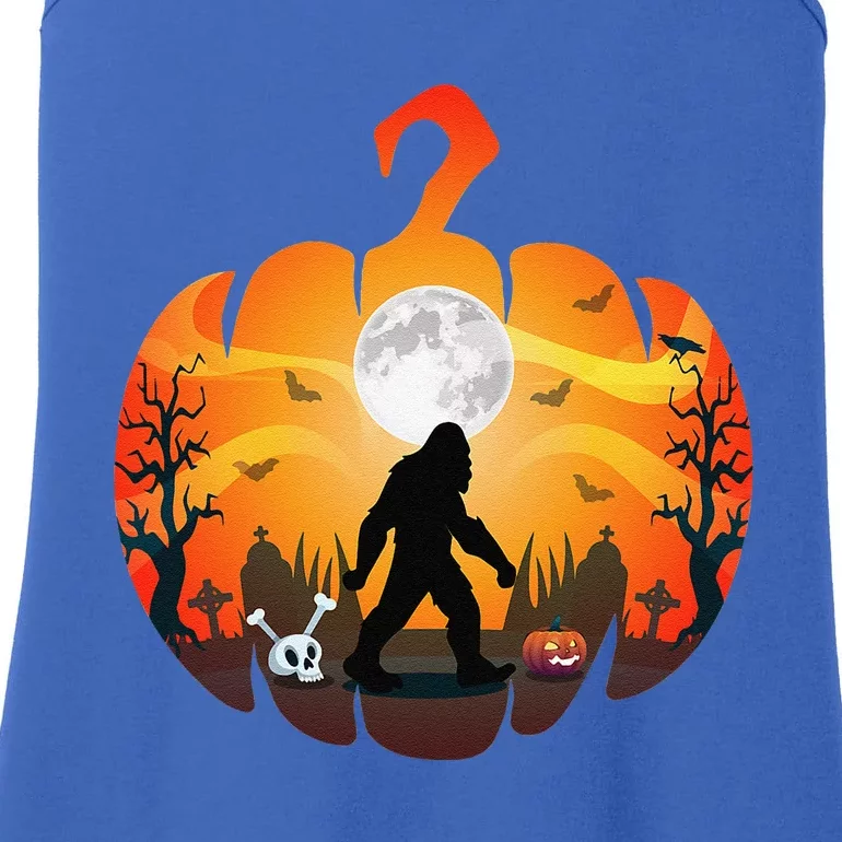 Funny Halloween Bigfoot Costume Sasquatch Silhouette Pumpkin Ladies Essential Tank