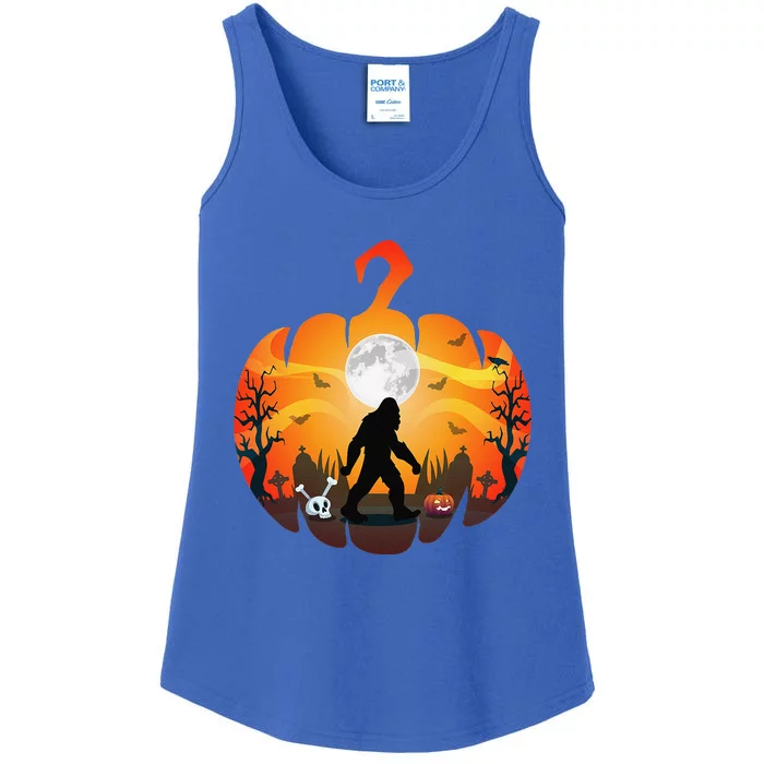 Funny Halloween Bigfoot Costume Sasquatch Silhouette Pumpkin Ladies Essential Tank