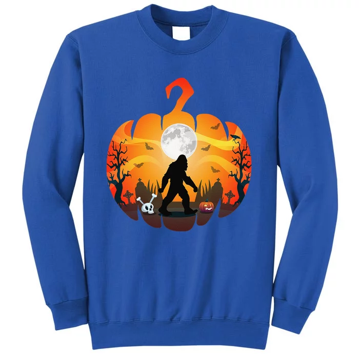 Funny Halloween Bigfoot Costume Sasquatch Silhouette Pumpkin Tall Sweatshirt