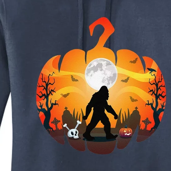 Funny Halloween Bigfoot Costume Sasquatch Silhouette Pumpkin Women's Pullover Hoodie