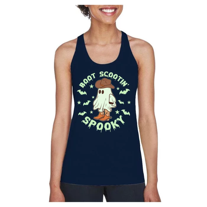 Funny Halloween Boot Scootin Spooky Cowboy Ghost Women's Racerback Tank