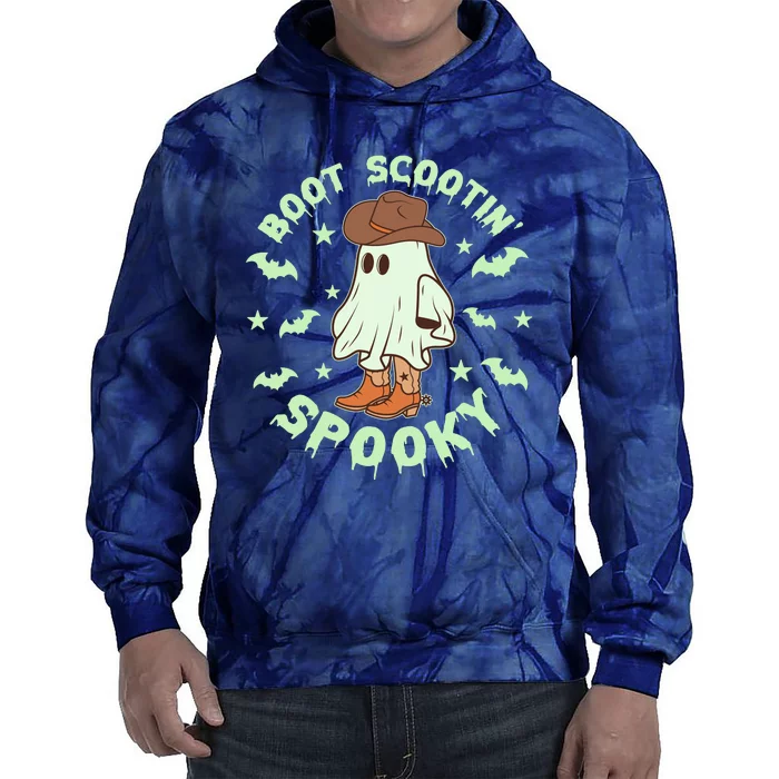 Funny Halloween Boot Scootin Spooky Cowboy Ghost Tie Dye Hoodie