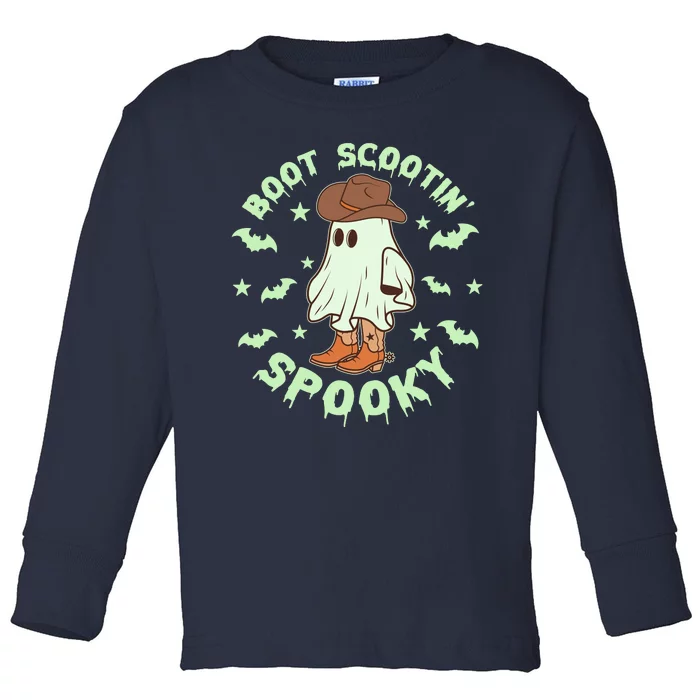 Funny Halloween Boot Scootin Spooky Cowboy Ghost Toddler Long Sleeve Shirt