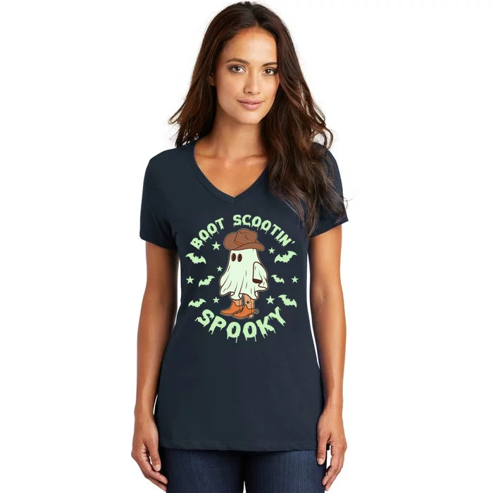 Funny Halloween Boot Scootin Spooky Cowboy Ghost Women's V-Neck T-Shirt