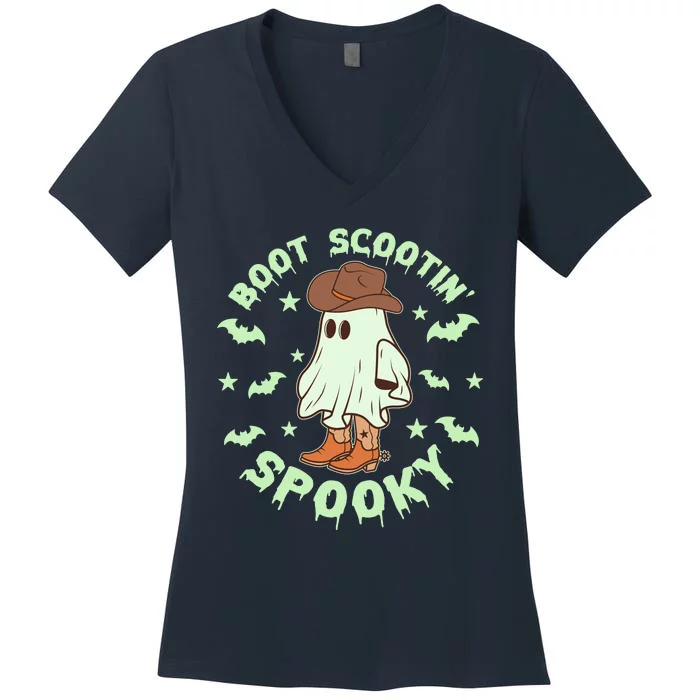 Funny Halloween Boot Scootin Spooky Cowboy Ghost Women's V-Neck T-Shirt