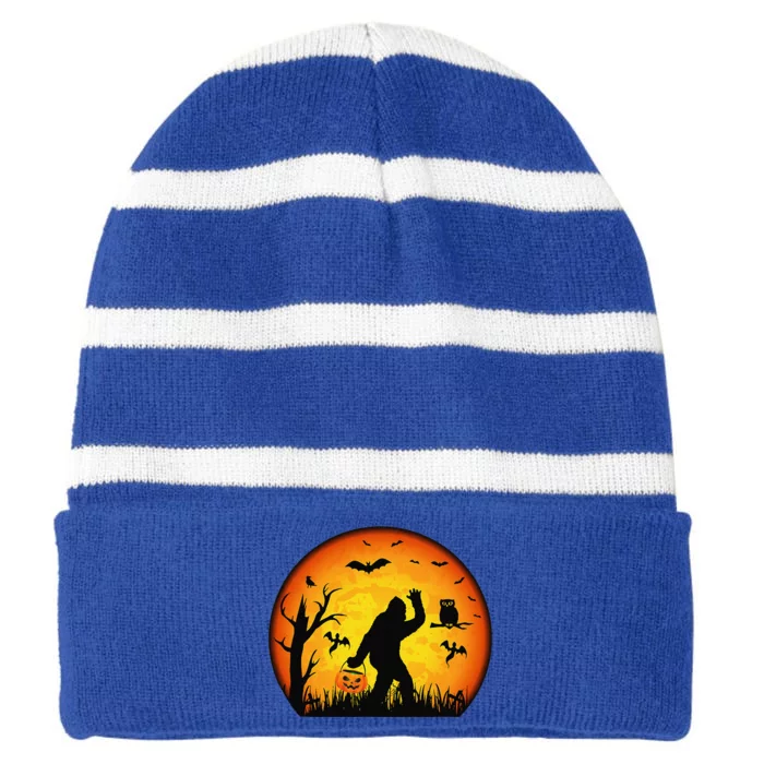 Funny Halloween Bigfoot Halloween Costume Bigfoot Pumpkin Striped Beanie with Solid Band